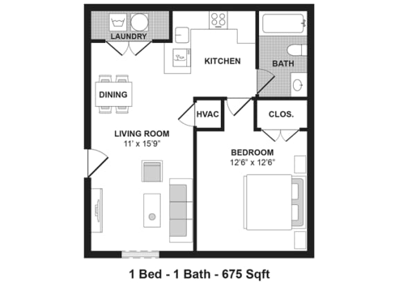 Floor Plan  1 Bed 1 Bath Garden