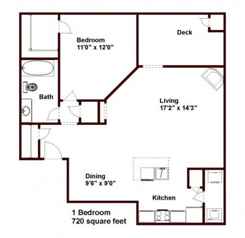 Floor Plan  1 Bed 1 Bath Deluxe