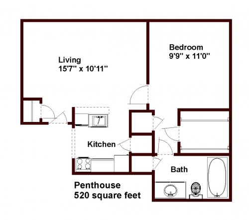 Floor Plan  1Bed 1 Bath Penthouse