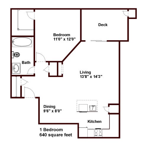 Floor Plan  1 Bed 1 Bath Standard