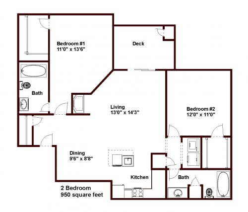 Floor Plan  2 Bed 2 Bath Deluxe