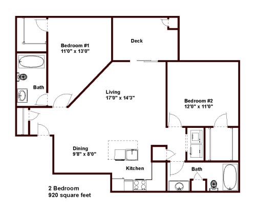 Floor Plan  2 Bed 2 Bath Standard
