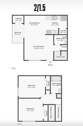 Floor Plan  A floor plan for a 2/1.5 apartment layout.