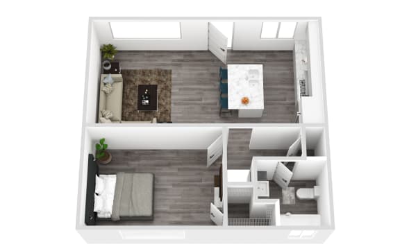 Floor Plan  a 1 bedroom floorplan with a bathroom and a living room