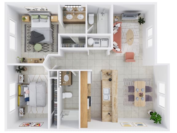 Floor Plan  Two Bedroom Two Bath A