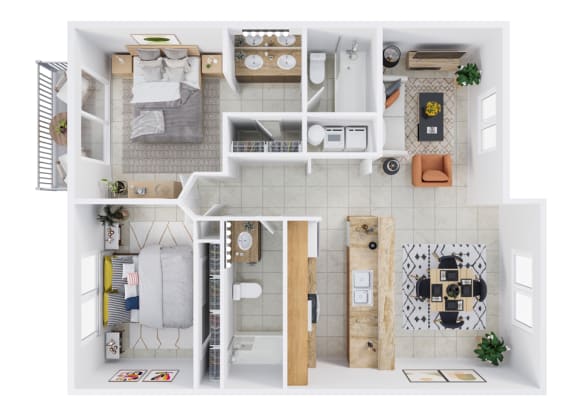 Floor Plan  Two Bedroom Two Bath B