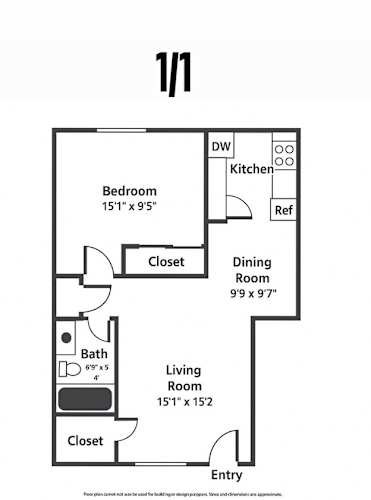 Floor Plan  A black and white image of a 1/1 floor plan.