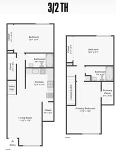 Floor Plan  A floor plan for a 3/2 bedroom apartment is displayed.