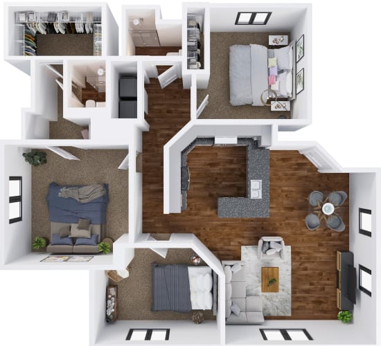 Floor Plan  Three Bedroom, Two Bath
