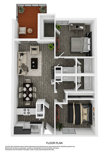 Floor Plan  A floor plan of a small apartment with a kitchen, living room, and bedroom.