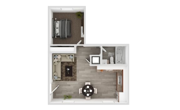 Floor Plan  a stylized floor plan with a bedroom and a living room