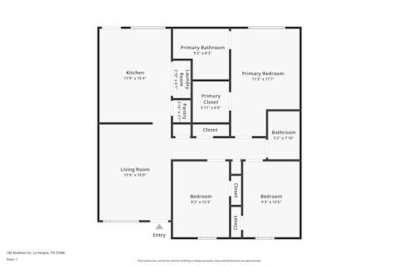 Floor Plan  A floor plan of a one bedroom apartment.
