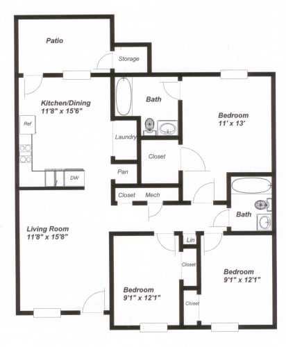 Floor Plan  a floor plan of a house with bedrooms and a living room