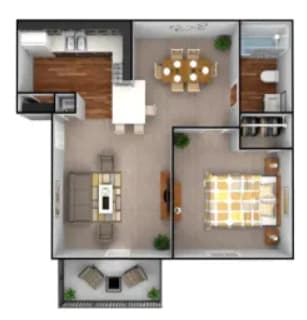 Floor Plan  a 3d drawing of a floor plan with a bedroom and living room