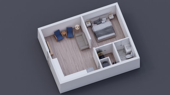 Floor Plan  a small apartment with a bedroom and a living room