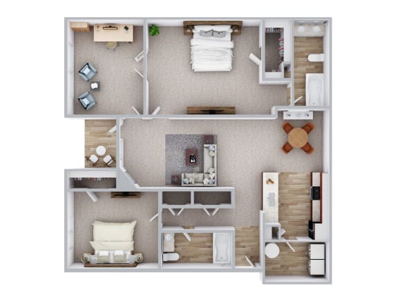 Floor Plan  Two Bed, Two Bath (B)
