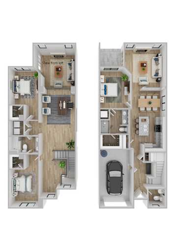 Floor Plan  A floor plan of a two-story apartment with a loft.