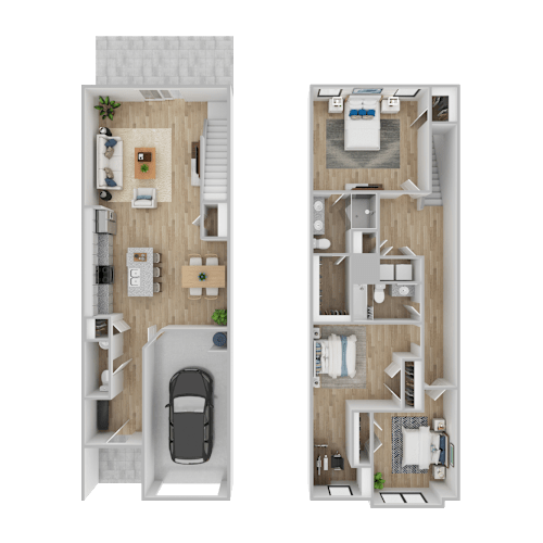 Floor Plan  A floor plan of a two-story apartment with a garage and a balcony.