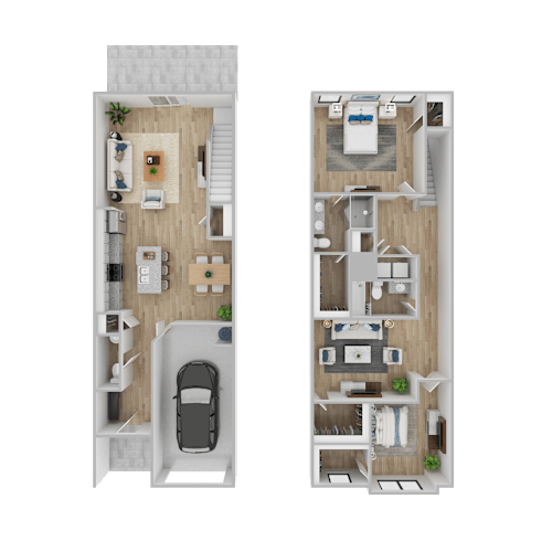 Floor Plan  A floor plan of a two-bedroom apartment with a kitchen, living room, and bathroom.