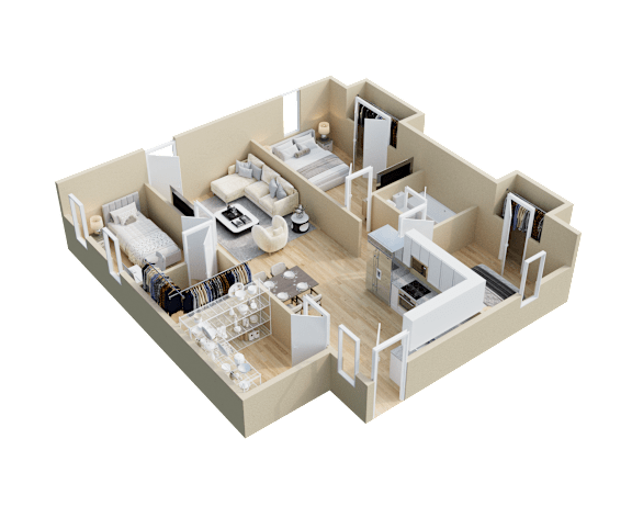 Floor Plan  A 3D rendered image of a house layout.