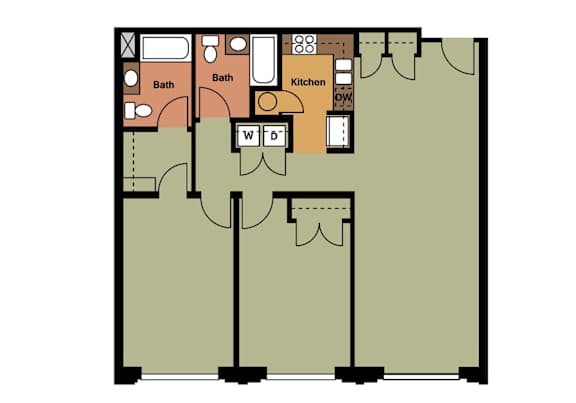 Floor Plan  2D: Beds-2: Baths-2: Sq Ft Range - 1196-1196