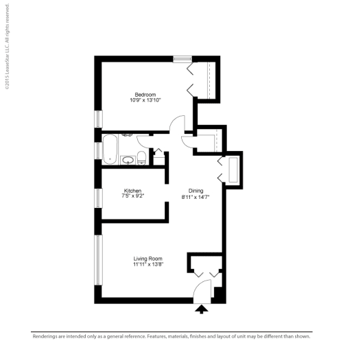 Floor Plan  1 bed 1 Bath