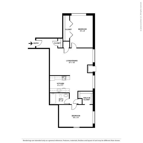 Floor Plan  this is the floor plan of a 1 bedroom apartment at the ace apartments