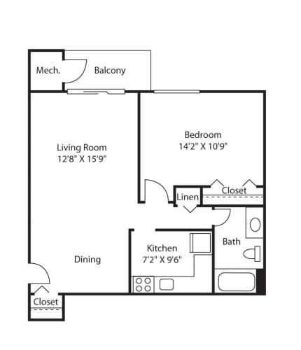Floor Plan  1 Bedroom, 1 Bath