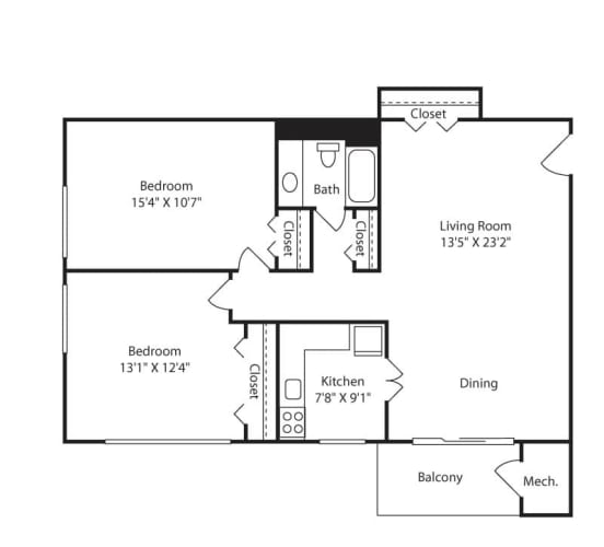 Floor Plan  2 Bedroom, 1 Bath