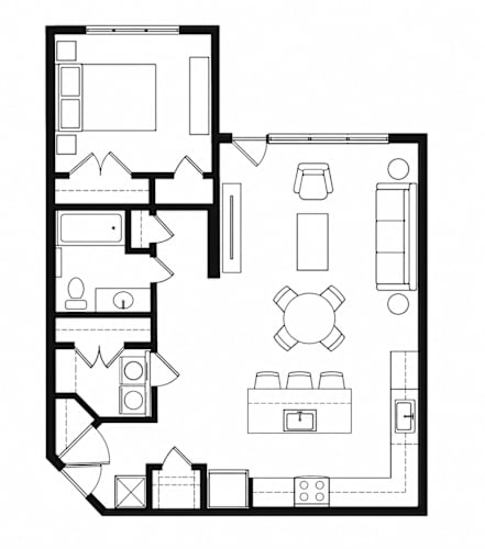Floor Plan  A black and white image of a floor plan for a house.