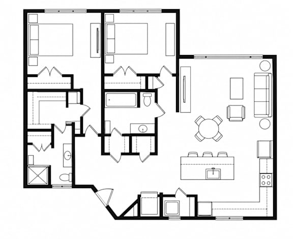 Floor Plan  A black and white image of a floor plan for a house.