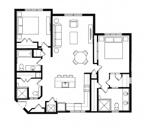 Floor Plan  A black and white image of a floor plan of a house.