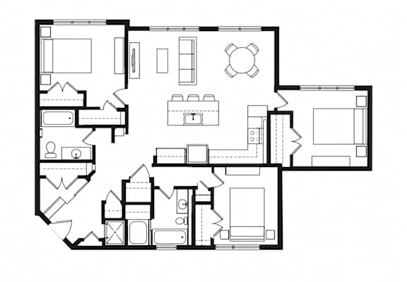 Floor Plan  A black and white floor plan of a house with multiple rooms.