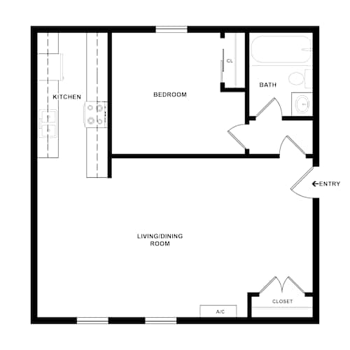 Floor Plan  A black and white image of a floor plan for a home.