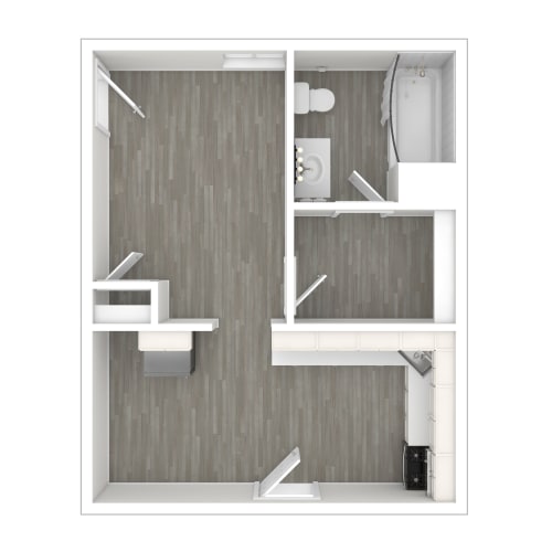 Floor Plan  a floor plan of a 1 bedroom with a bathroom and a staircase