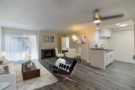 Floor Plan  Furnished dining area with kitchen and balconyth view of kitchen