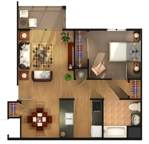Floor Plan  1 Bedroom Floor Plan at Miles Apartments, Fort Gratiot Twp, Michigan