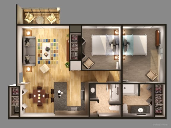 Floor Plan  2 Bedroom 2 Bathroom Floor Plan at Fuller Apartments, Perrysburg, OH