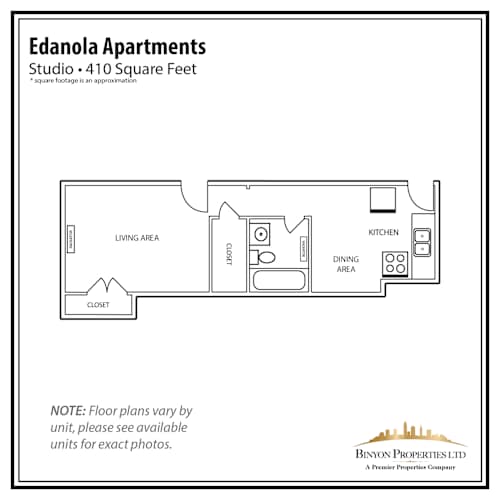 Floor Plan  a floor plan of a studio apt with a bathroom, kitchen, and a living area