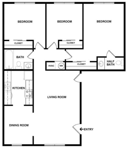 Floor Plan  3 Bedroom AT3B1.5B