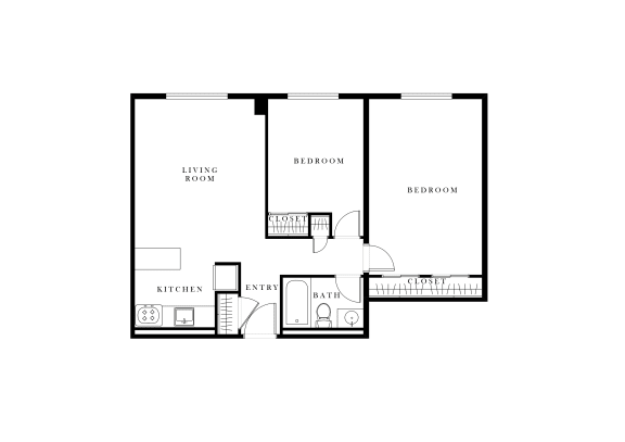 Floor Plan  Two Bedroom, One Bath