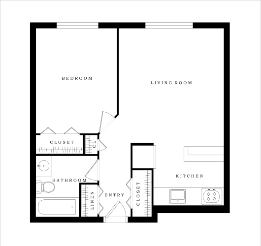 Floor Plan  One Bedroom, One Bath
