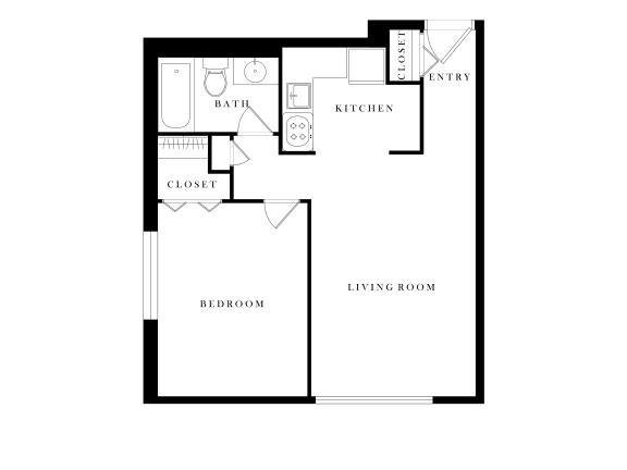 Floor Plan  One Bedroom, One Bath