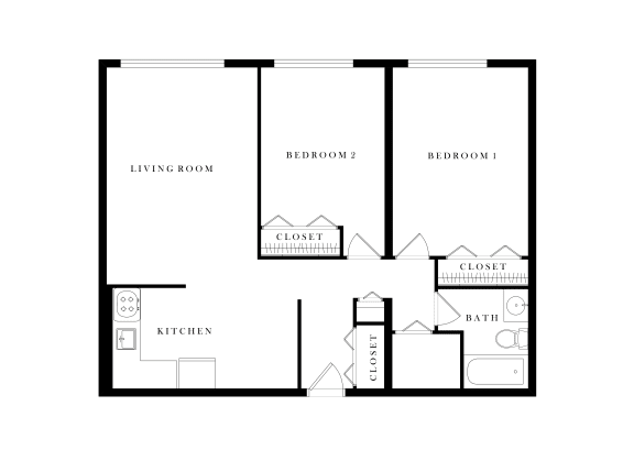 Floor Plan  Two Bedroom, One Bath
