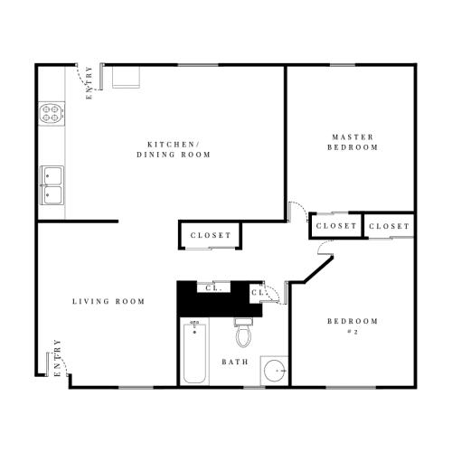 Floor Plan  2 Bedroom, 1 Bath