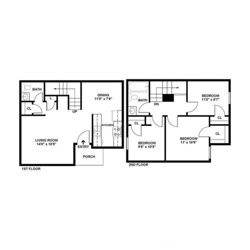 Floor Plan  two bedroom floor plan  the residences at sawmill estates apartments in