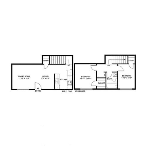 Floor Plan  2 Bedroom, 1 Bathroom