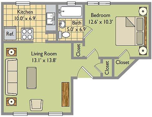 Floor Plan  1 BED 1 BA JR