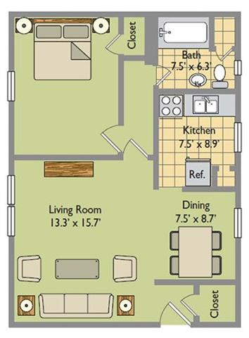 Floor Plan  1 BED 1 BA