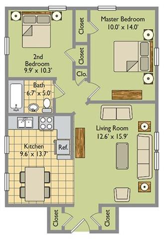 Floor Plan  2 BED 1 BATH